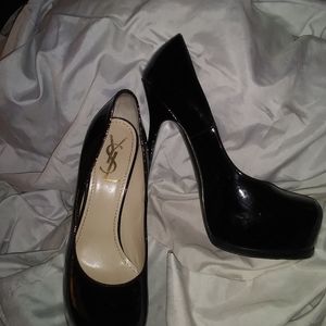 Sexy Authentic Black Too Python Yves Saint Laurent Platform high heels size 38.5